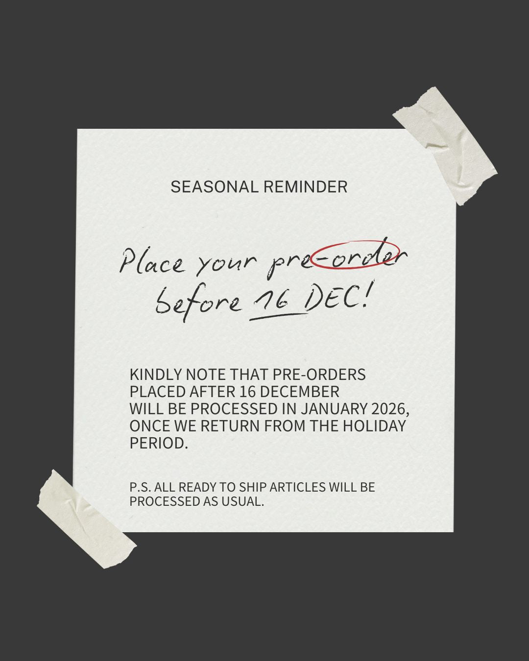 Last Chance! Get Your Pre-Orders Before the Holiday Rush!